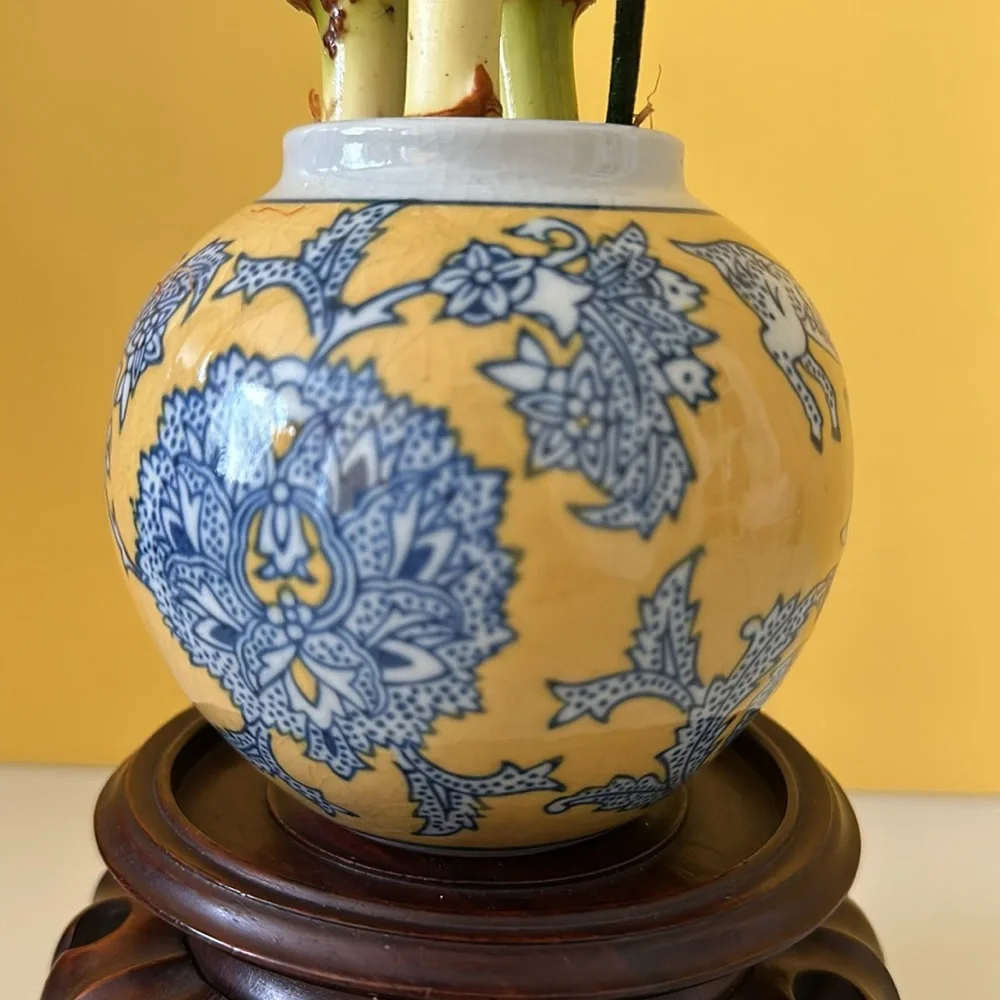 Vintage Chinese Small Porcelain Ceramic Flower Bamboo Vase Planter Urn Jar Pot